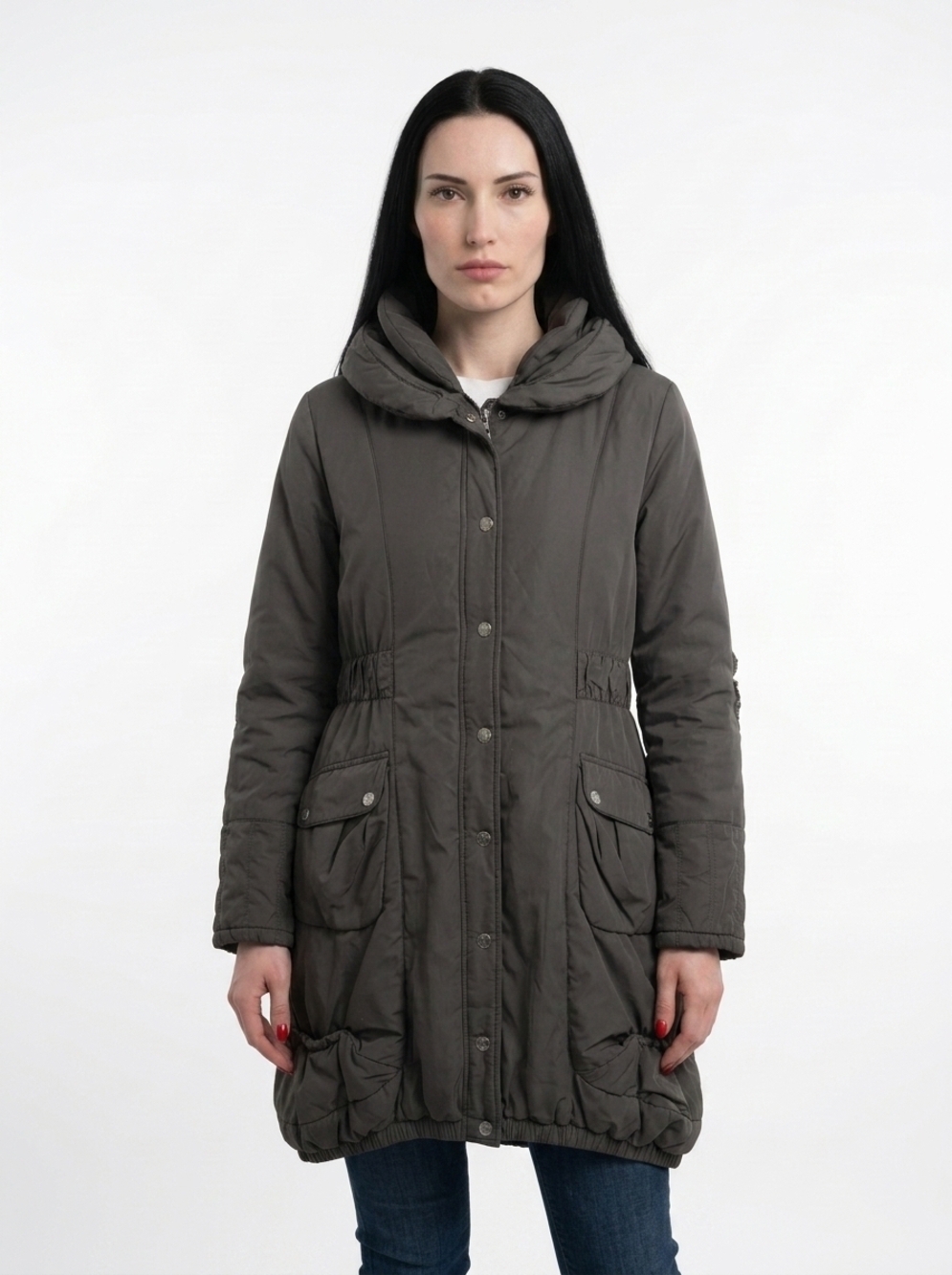 ENTRATA Women's Puffer Coat Charcoal Gray Hooded Winter Jacket XL